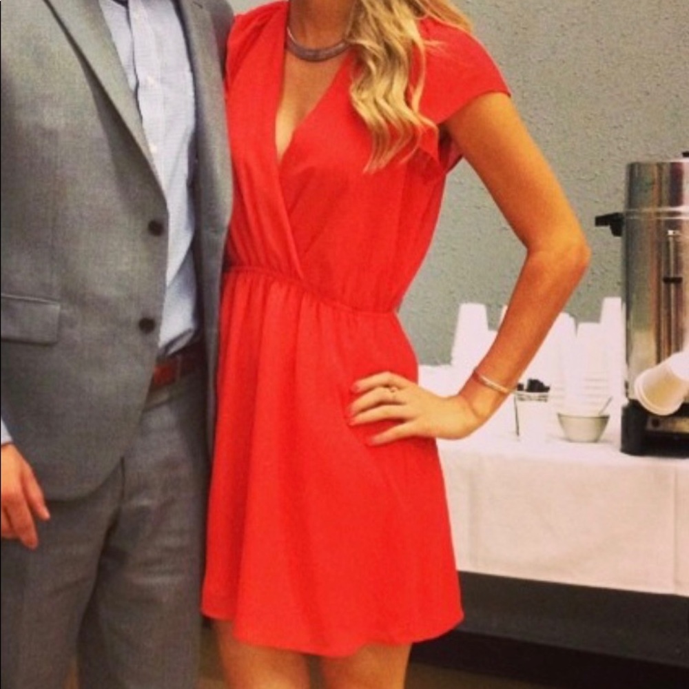 BCBG bright coral cocktail dress